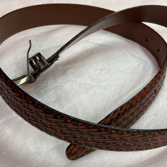 Genuine Italian Leather Belt 36 Bronze-like Silver Buckle EUC